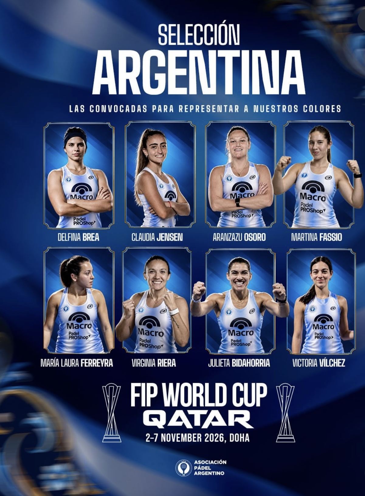 The eight women selected by Argentina for the 2026 World Cup in Qatar